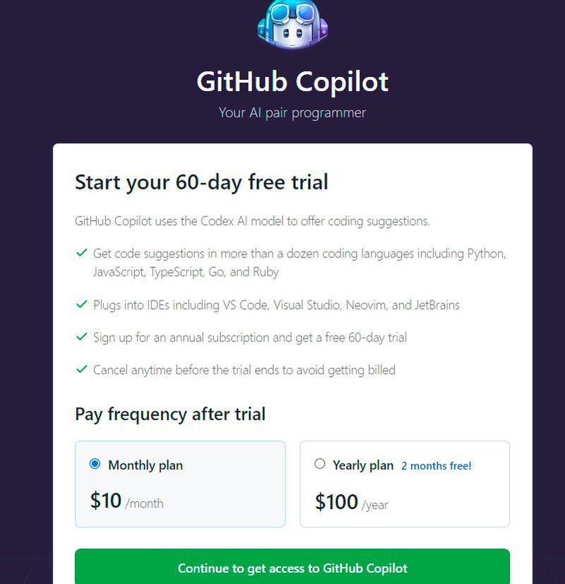 Nach der Anmeldung am eigenen GitHub-Konto kann der Dienst 60 Tage kostenlos getestet werden.