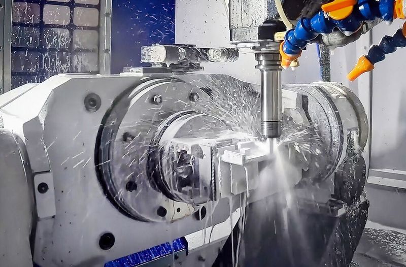 A view of machining taken from the rear of the working area with the table rotated through 90 degrees. (Source: Whitehouse Machine Tools )