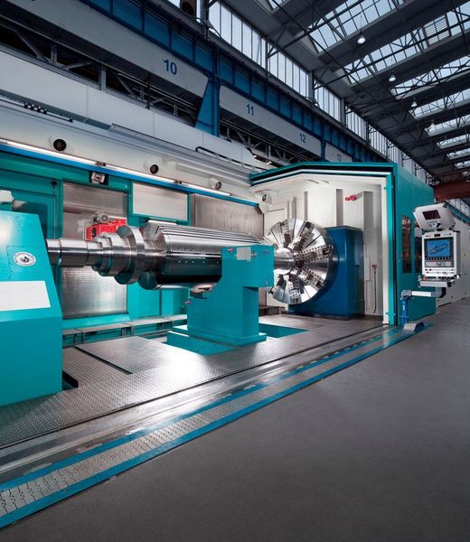 Das Horizontal-Bearbeitungszentrum der Siemens AG bearbeitet Werkstücke mit einem Gewicht bis zu 180 t und einer Länge von bis zu 10.000 mm. (Siemens)