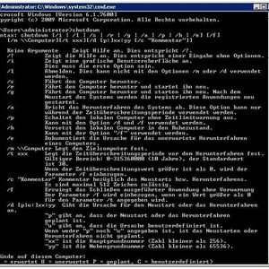 Abbildung 1: Optionen des Befehls Shutdown.exe auf Windows 7
