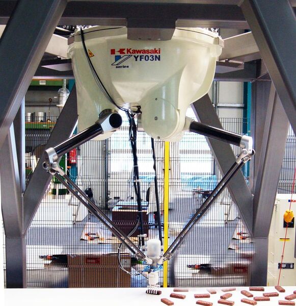 Mit bis zu 130 Picks pro Minute sortiert der Kawasaki Roboter YF03N die Riegel. (Archiv: Vogel Business Media)