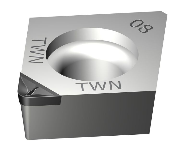 Gelaserte Spanleitstufe TiroWave für die allgemeine Zerspanung. Spanwinkel 15°-20°, negative Fase 0,08 mm. (Bild: Fa. TiroTool)
