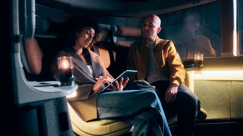 Mit seinem wohnlichen Interieur hebt sich der SUE-Entwurf deutlich von der üblichen ÖPNV-Tristesse ab.  (Bild: UE | Studios/Maximilián Balázs)