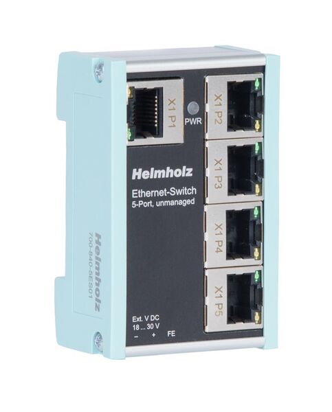 Der unmanaged Industrial Ethernet-Switch in der Fünf-Port-Version ist als Plug&Play-Lösung sofort betriebsbereit. (Helmholz)