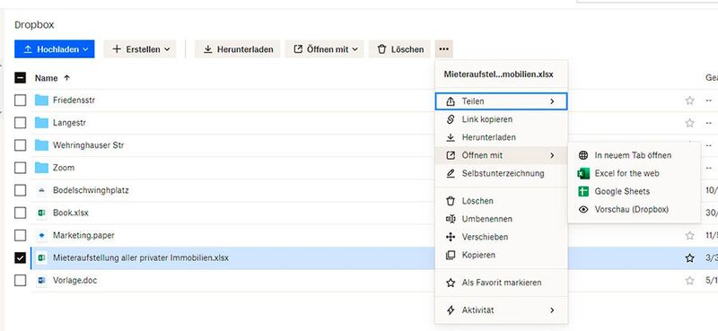 Öffnen von Excel-Tabellen direkt aus Dropbox heraus. (Bild: Joos)