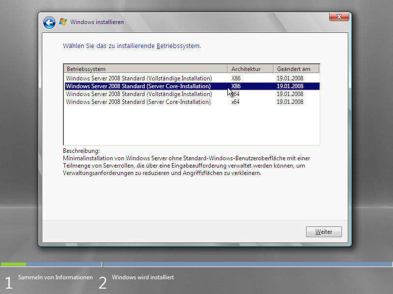 Abbildung 1: Bei der Installation des Windows Server 2008 kann die Variante „Server Core“ ausgewählt werden. (Archiv: Vogel Business Media)