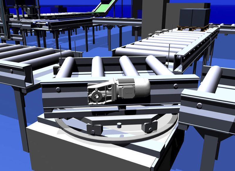 2 Anwendungsgrafik Drehtisch: Von Frequenzumrichtern positionierte Drehtische sind eine typische Anwendung in der Materialflusstechnik. (Archiv: Vogel Business Media)