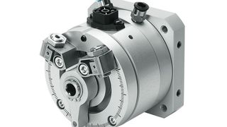 Mit dem servopneumatischen Schwenkmodul DSMI-B von Festo sind schnelle und nahezu erschütterungsfreie Schwenkbewegungen möglich.  Bild: Festo (Archiv: Vogel Business Media)
