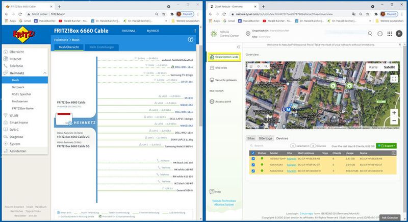 Die oberste Stufe, die Organisations-weite Ansicht, zeigt hier nur eine Organisation namens Harald Karcher, und auch nur einen Standort, nämlich München, alias Site Munich. Die Zyxel Management Cloud ist aber für weitaus größere Organisationen mit vielen Standorten geeignet. (HARALD KARCHER)