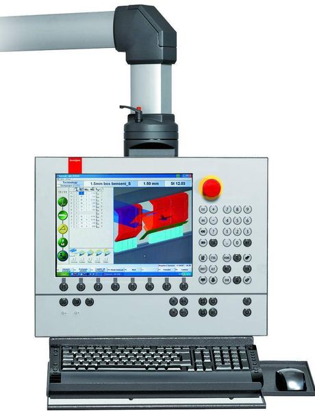 Bild 3: Die Maschinensteuerung der Beyeler Xpert verfügt über eine 3-D-Darstellung der Biegeteile und greift auf die weltweit umfangreichste Datenbank zurück. (Archiv: Vogel Business Media)
