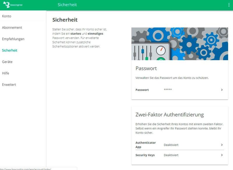 Anpassen der Sicherheit in Boxcryptor und aktivieren der Zwei-Wege-Authentifizierung. (Joos)