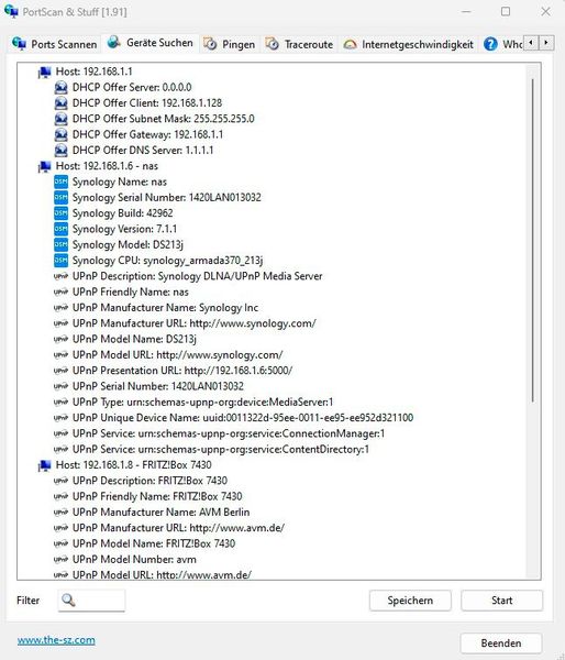 PortScan zeigt alle aktuell gestarteten Geräte im Netzwerk an. (Bild: Joos - the sz development)