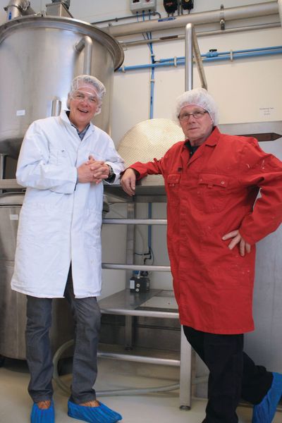 The safe, reliable performance of the Almatec CX Series AODD Pump has helped put smiles on the faces of Ofichem’s Wim Ekkelkamp, right, and Gerrit Klaassen of Holland Air Pumps. (Almatec)
