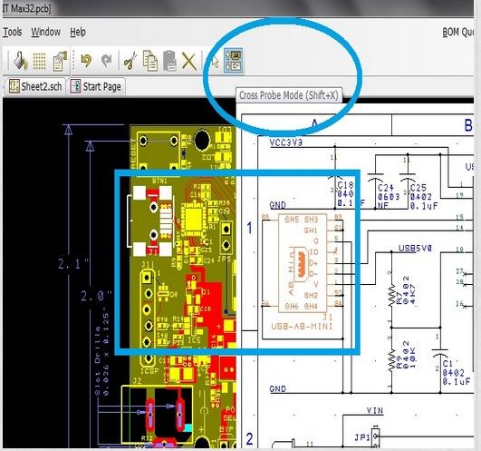 DesignSpark PCB Version 6: Neu ist die Funktion Cross Probe (Bild: RS Components)