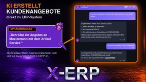 Der KI-Assistent Xmiley erstellt in X‑ERP per Spracheingabe ein Kundenangebot, fragt bei Unklarheiten gezielt nach und legt den fertigen Beleg direkt im ERP-System an. (Bild: X-DIGI)