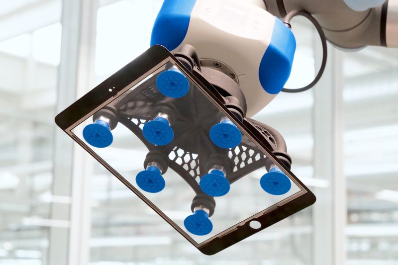 Ob mobile Robotik, vollautomatisiertes Kleinteilehandling oder stationäre Handhabungsaufgaben: Elektrische Vakuum-Erzeugung verbessert die Energieeffizienz dank automatischer Anpassung der Saugleistung, z. B. mit dem Vakuum-Erzeuger ECBPi von Schmalz. (Bild: J. Schmalz GmbH)
