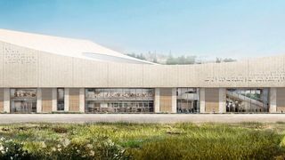 Durch die teilweise gläserne Fassade sollen Besucher der Bibliothek das Dematic-Lager auch von außen arbeiten sehen. (Herzog & de Meuron)