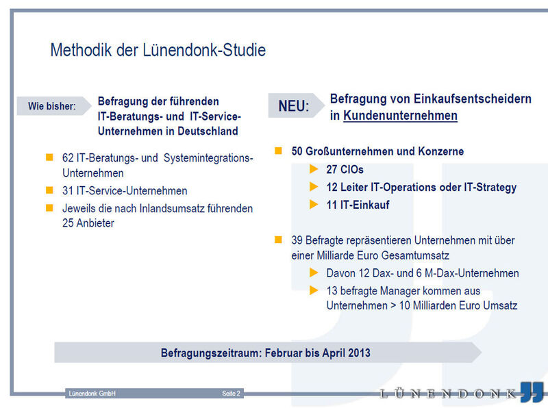 In der aktuellen Studie befragte Lünendonk nicht nur die führenden IT-Beratungs- und IT-Service-Unternehmen in Deutschland, sondern erstmals auch CIOs und Einkaufsentscheider in Kundenunternehmen. (Bild: Lünendonk)