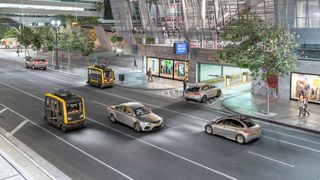 Autonomes Fahren mit 6G: Damit Fahrzeuge ihre Umgebung wahrnehmen und mit ihr interagieren können, muss sowohl die Kommunikation als auch die Sensorik über ein Mobilfunksignal erfolgen.  (Bild: MAGROUND GmbH)