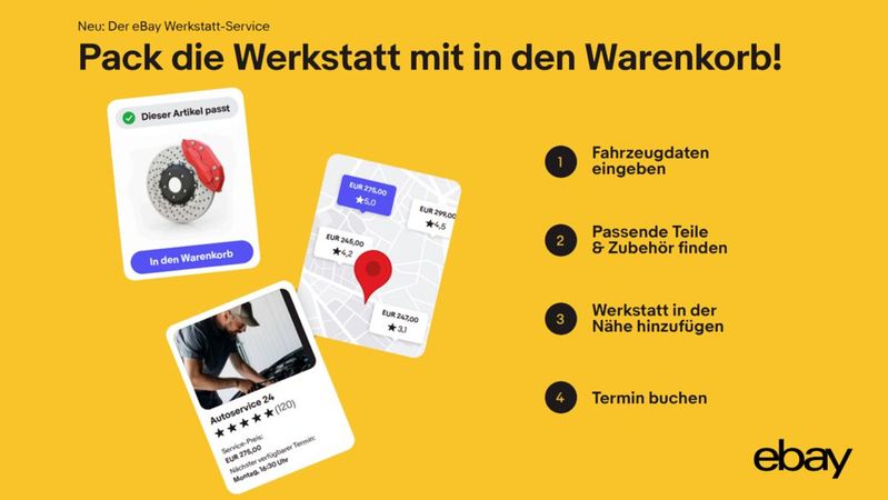 Wer bei Ebay Kfz-Ersatzeile kauft, kann auch gleich die Werkstatt dazubuchen.(Bild:  Ebay)