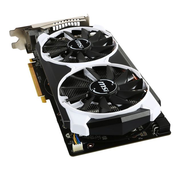 Die MSI R9 380 2GD5T OC mit Radeon R9 380 ist als Classic-Variante günstiger als die Gaming-Varianten von MSI. Sie ist nur mit 2 GB GDDR5 verfügbar, die R9 380 Gamin gibt es auch mit 4 GB Grafikspeicher. (Bild: MSI)