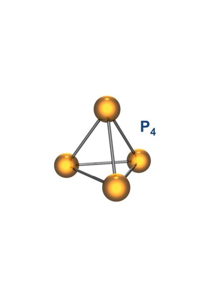 Weißer Phosphor besteht aus Tetraedern aus je vier Phosphor-Atomen (Struktur von P4 im gasförmigen Zustand / Norbert Mitzel / CC BY-SA 4.0)
