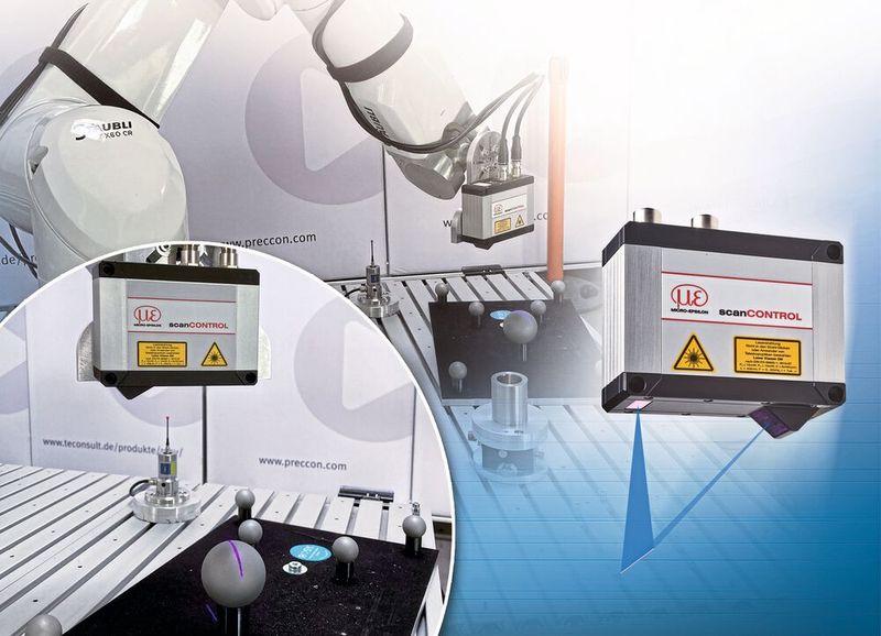 Um eine vollautomatische und selbstständige Kalibrierung von Roboterzellen zu erreichen, werden Laserscanner Scancontrol und Laser-Triangulationssensoren Opto-NCDT verwendet. (Bild: Micro-Epsilon Messtechnik)