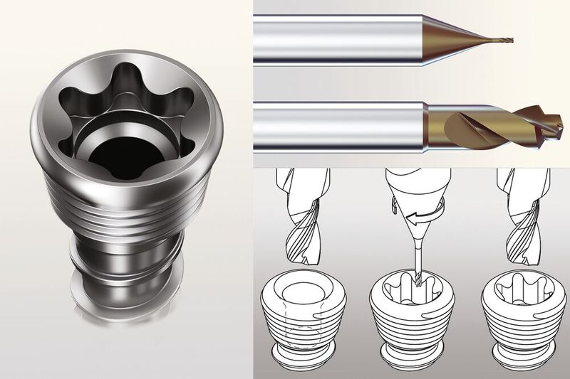 Deux outils adaptés un à l’autre pour l’usinage des empreintes hexalobulaires (Torx).	 (Source : Mikron Tool SA)