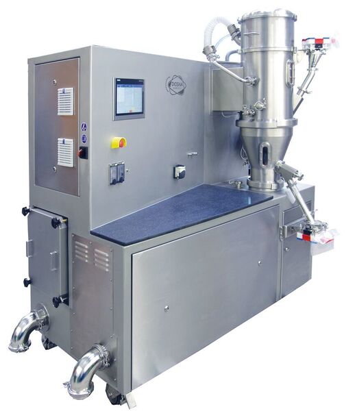 Mobile fluidized bed processor with valves for charging and discharging, as well as the connections for cleaning (Diosna Dierks & Söhne)