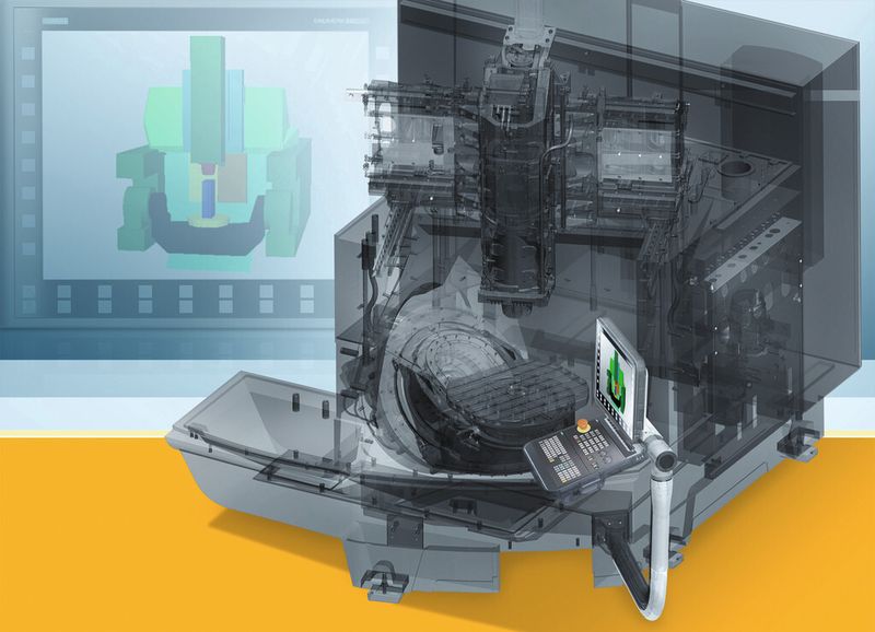 Bild 3: Einrichten, Programmunterbrechung: Bei Bedienereingriffen verhindert die wegweisende 3D-Kollisionsüberwachung Collision Avoidance für Sinumerik 840D sl teure Schäden. (Bild: Siemens)