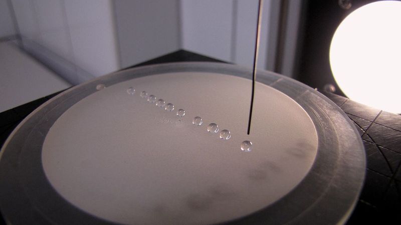 Abgeformte planare Kunststoffoberfläche in LPP mit Kontaktwinkel von 161 °.  (Bild: KUZ)
