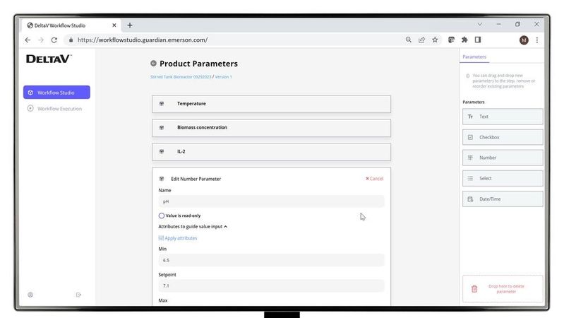 Die einfachen Drag&Drop-Elemente von "Delta Workflow Management" unterstützen Benutzer bei der Rezepterstellung und Automatisierung von Arbeitsabläufen, die den Standards einer guten Herstellungspraxis entsprechen.(Bild: Emerson)