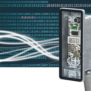 Bild 1: Datensteckverbinder im Heavycon-EVO-Gehäuse: Die eingesetzten Module umfassen (von oben nach unten) RJ45-Steckverbinder für Daten, 12-poliger Signalstecker, 100-A-Axialschraubmodul zur Leistungsübertragung, LC-Modul für Lichtwellenleiter, Pneumatikmodul.