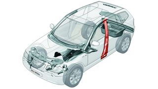 Als Verbindung zwischen Fahrzeugboden und -dach stabilisiert die B-Säule die Fahrgastzelle gegen vertikale Verformung beim Seitencrash. Bild: Weba (Archiv: Vogel Business Media)
