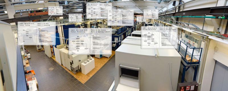 Ziel im Leistungszentrum »Vernetzte, adaptive Produktion«: die komplett digitalisierte und vernetzte Produktionsumgebung.(Bild:  Fraunhofer IPT)