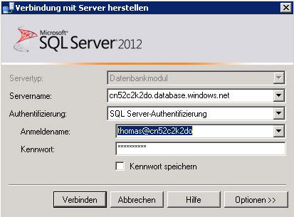 Abbildung 5: Verwalten von SQL Azure-Datenbanken im SQL Server 2012-Management Studio (Bild: Thomas Joos)