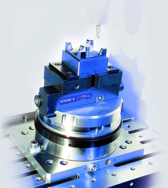 Bild 2: Der Zentrischspanner Kontec KSK ist mit einer Zentriergenauigkeit von 0,02 mm als Rohteil- und Präzisionsspanner verwendbar.	 Bild: Schunk (Archiv: Vogel Business Media)