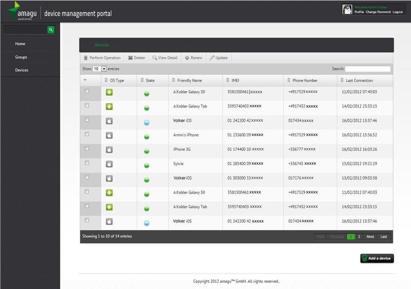 Eine einfache Oberfläche für Mobile Device Management ist einer der Pluspunkte der Amagu-Lösung. (Bild: Amagu)