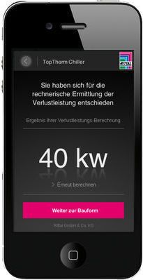 Im ersten Schritt gibt der Kunde in der Chiller App seine individuellen Kühlleistungs-Anforderung ein. Daraus wird die notwendige Kühlleistung ermittelt und automatisch ein passender Chiller der entsprechend ausgewählten Bauform vorgeschlagen.  (Rittal)