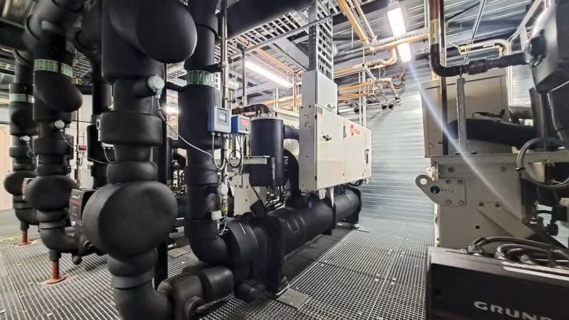 As part of its sustainability efforts, pharmaceutical manufacturer Organon is gradually installing Trane heat pumps across various buildings. (Source: Trane)