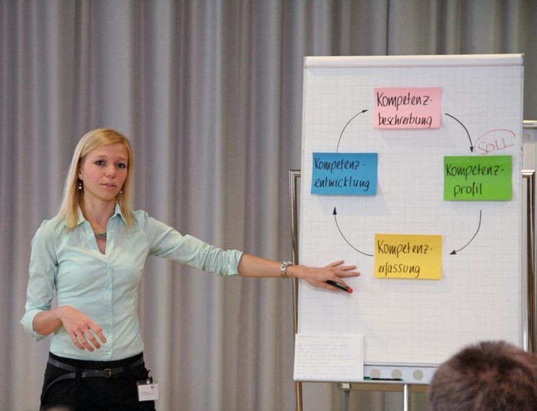 Sarah Besemer, Trainerin und Beraterin bei Festo Didactic, erläutert die Prozesse, die notwendig sind, um Mitarbeiterkompetenzen effizient zu steuern. (Otto)