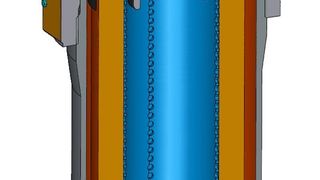 Aufbau eines Hydraulik-Druckfilters im Schnitt: Schmutzölseite - rot, Reinölseite - blau, Filterelement - gelb, Bypassventil - dunkelgrau Bilder: Argo-Hytos (Archiv: Vogel Business Media)