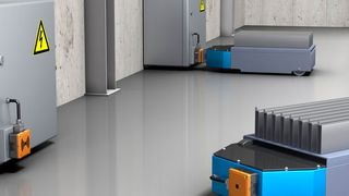 Die kontaktlose, wartungsfreie Energieübertragung lässt sich bei automatischen Transportsystemen, zum Beispiel Flurförderfahrzeugen besonders vorteilhaft einsetzen. Das Aufladen der Akkus geschieht kontaktlos, ohne Steckverbinder. (Weidmüller)