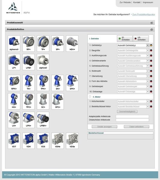 Das neue Release des Info & CAD Finders bietet noch mehr Produkte zur Auswahl: neu sind die Winkelgetriebe SC+, SPC+ und TPC+ sowie das Hygiene Design-Getriebe HDV+. (Bild: Wittenstein)