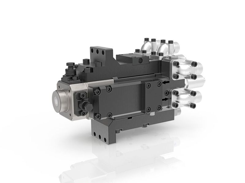 ... Mischkopf MK10-3K – hier im Bild – der eine Austragsleistung von 250 Gramm pro Sekunde erreicht, wie Krauss-Maffei sagt. (Bild: Krauss-Maffei)