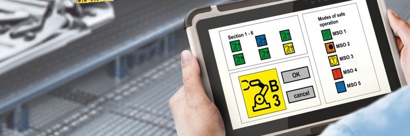 Ein zertifizierter Baustein im Safety Monitor von Bihl+Wiedemann erlaubt eine sichere Betriebsartenwahl bis Performance Level e mit ASi über Standard-HMIs. Ein zertifizierter Baustein im Safety Monitor von Bihl+Wiedemann erlaubt eine sichere Betriebsartenwahl bis Performance Level e mit ASi über Standard-HMIs.