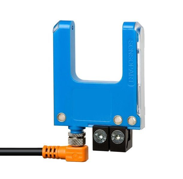 Einfache Bedienung bis ins Detail: Die Gabellichtschranke von Sensopart erspart die Ausrichtung, die speziell bei dem für die Kleinteileerkennung notwendigen feinen Lichtstrahl sonst viel Fingerspitzengefühl erfordert. Auch die Befestigungsmöglichkeiten mit dem Schwalbenschwanz erleichtern dem Anwender die Installation. Bild: Sensopart (Archiv: Vogel Business Media)