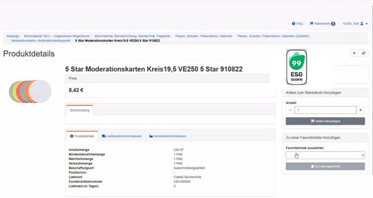 Der Einkaufsdienstleister TEK Service AG bindet den ESG-Score in die webbasierten Einkaufsportale seiner Kunden ein. Anwender sind u.a. die Stadt Ludwigsburg und die Vergabestelle der Polizei Berlin.(Bild:  TEK Service AG)