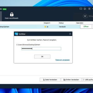 Sichern von Ordnern in Wise Folder Hider mit einem Kennwort.(Bild:  Joos)