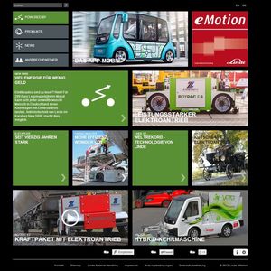 Auf der multimedialen Webseite können Interessenten die Anwendungen und Produkte von eMotion in Aktion erleben und erhalten direkten Kontakt zum Unternehmen. Auch in dieser Ansicht werden wieder die technische Besonderheiten in Form von modularem Aufbau und responsivem Design deutlich.